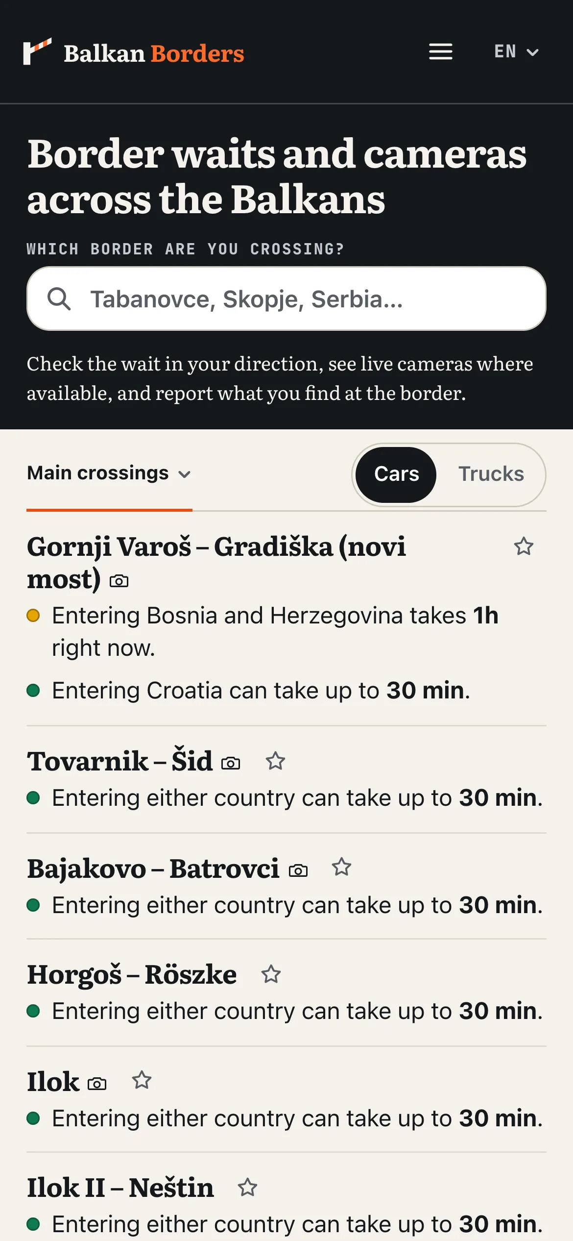 Balkan Borders homepage on a phone